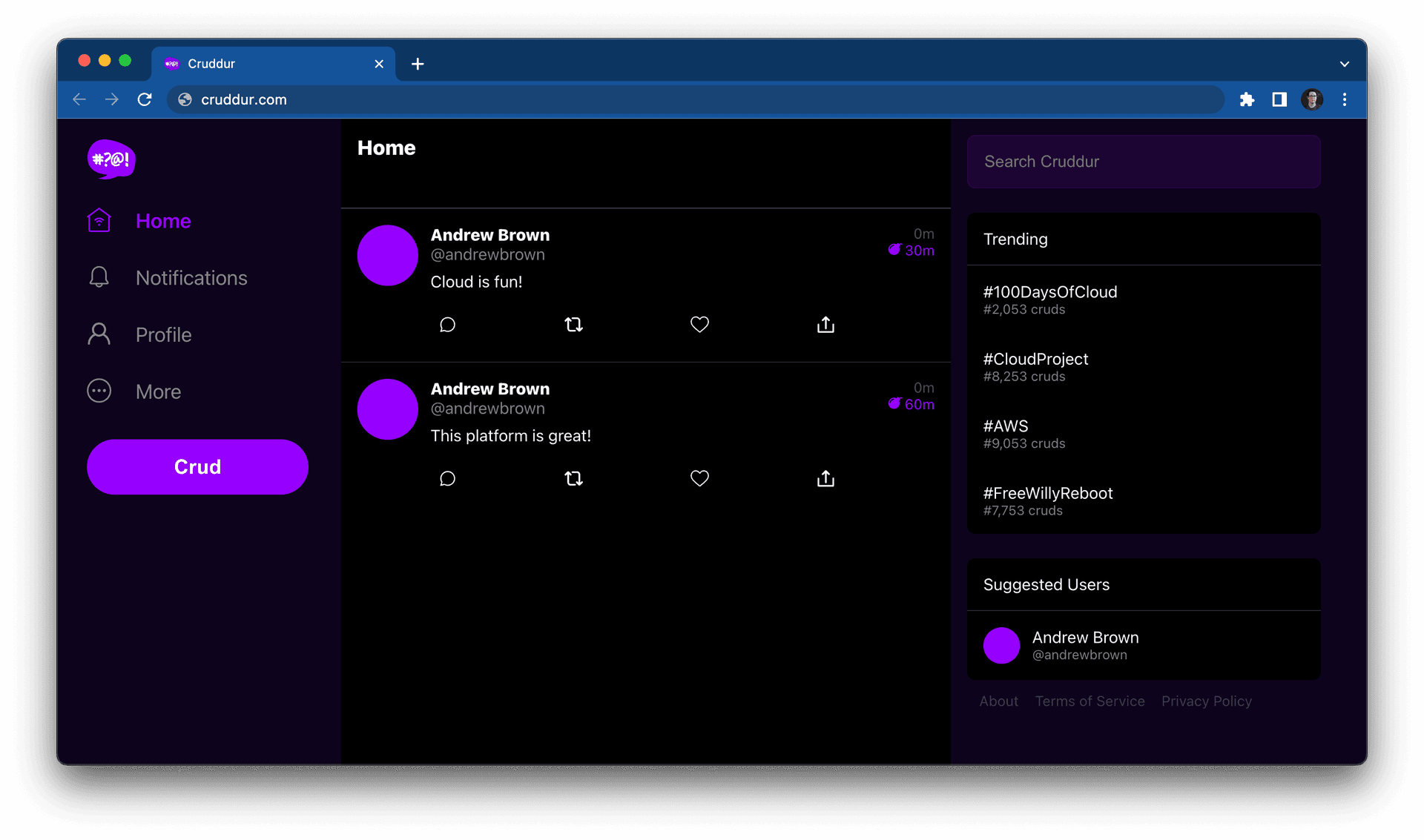 Cruddur screenshot